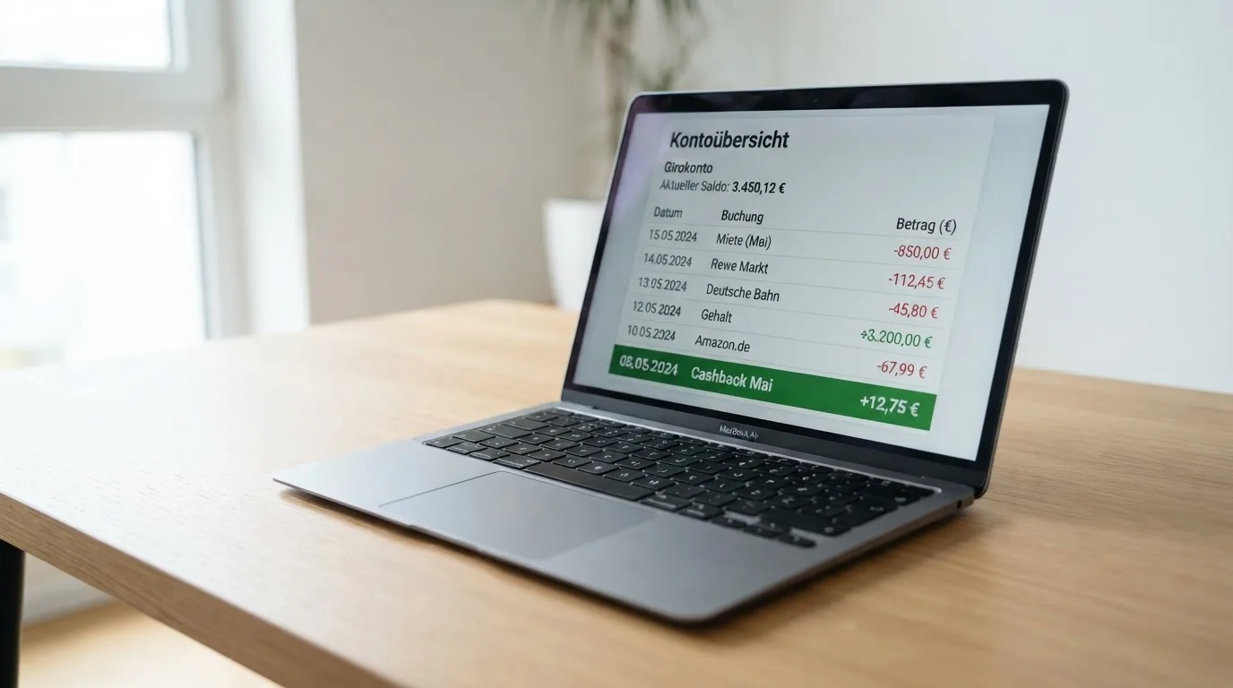 Bildschirm einer Kontoübersicht mit einer Gutschrift am Monatsende.