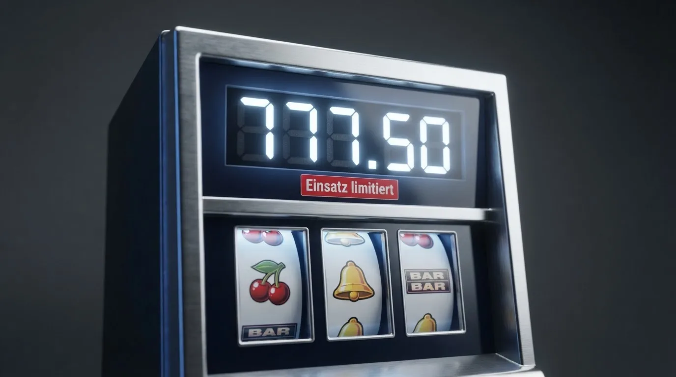 Nahaufnahme eines Gesetzestextes neben einem Spielautomaten-Symbol auf einem Bildschirm.