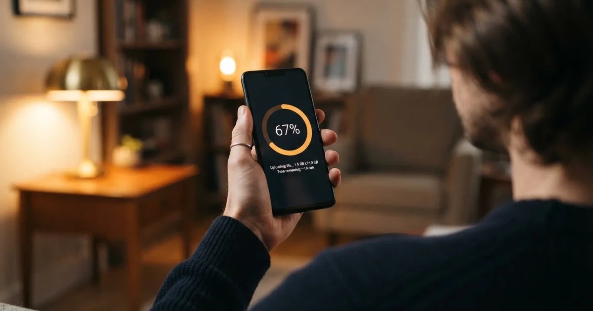 Bildschirmausschnitt mit einem Fortschrittsbalken und Prozentanzeige auf einem Smartphone.