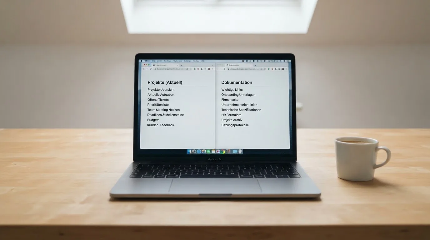 Zwei nebeneinander geöffnete Browser-Tabs auf einem Laptop-Bildschirm.