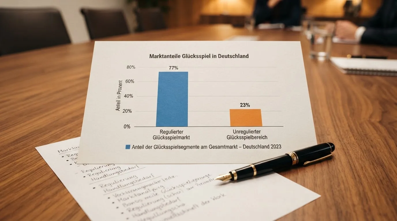 Amtlicher Bericht mit Diagrammen auf einem Konferenztisch.