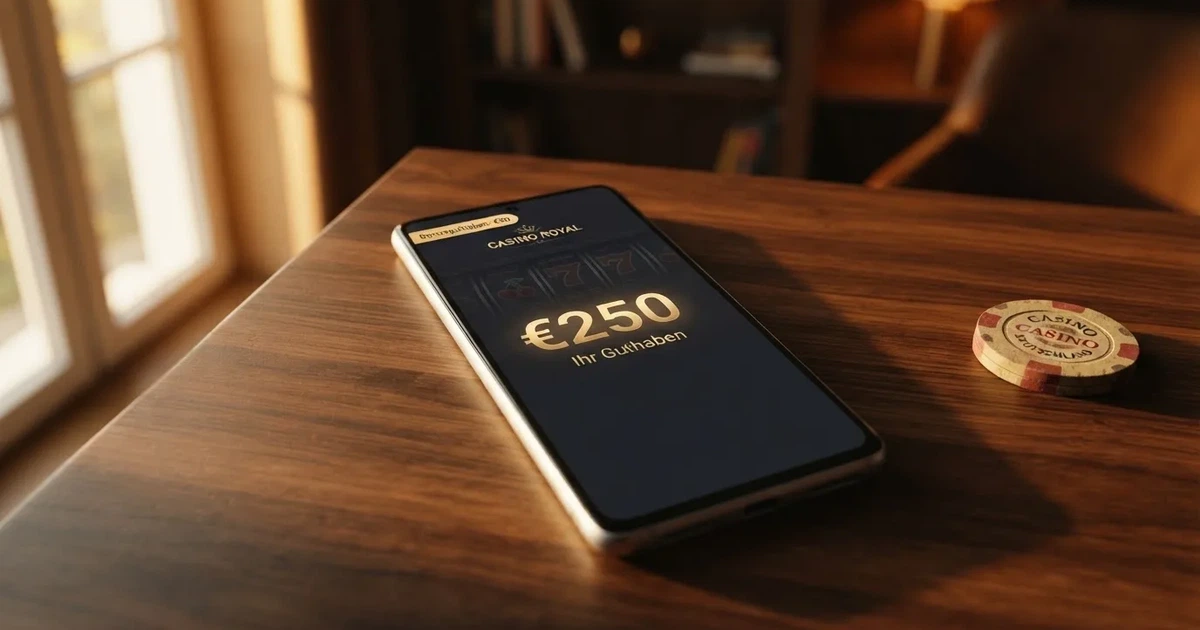 Nahaufnahme eines Smartphone-Bildschirms mit einem digitalen Guthabenbetrag in einer Casino-App.