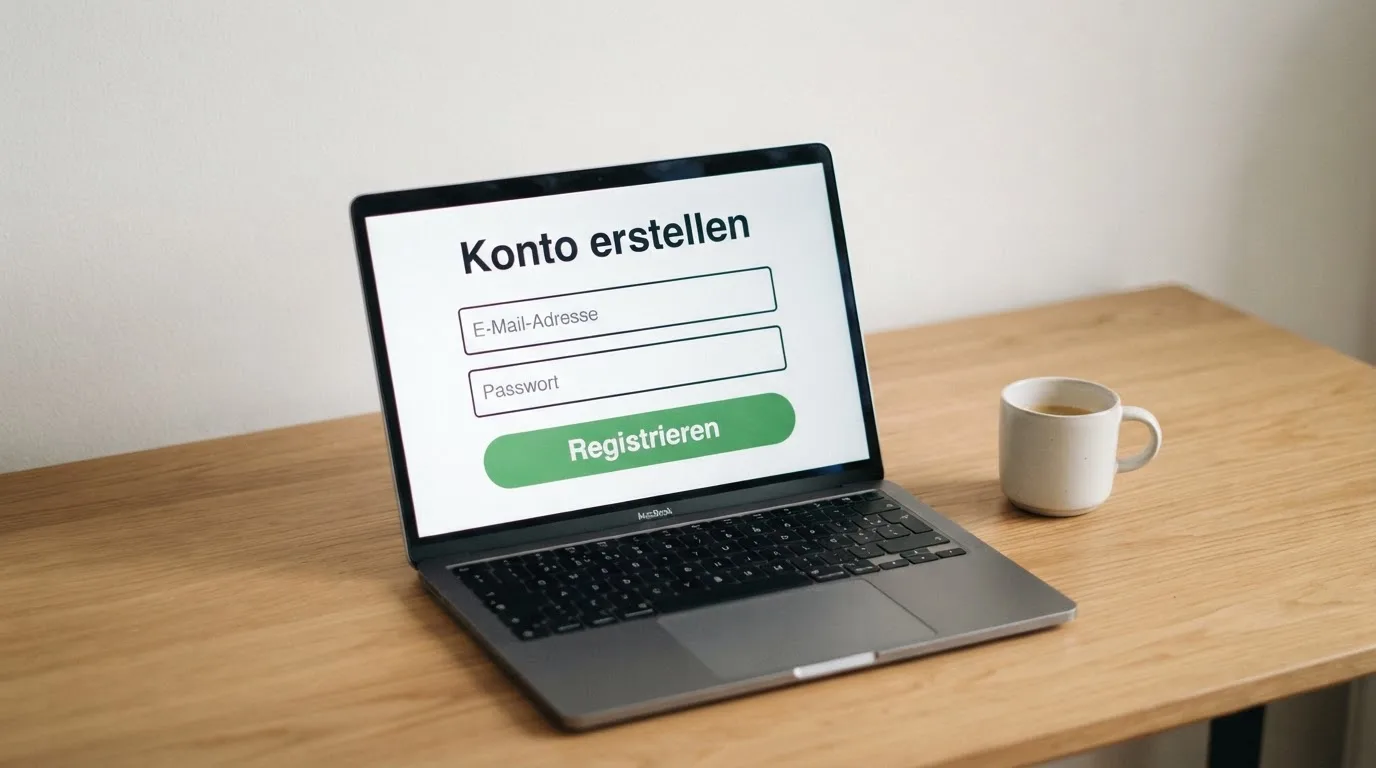 Nahaufnahme eines Laptop-Bildschirms mit einem Registrierungsformular für ein Online-Casino.