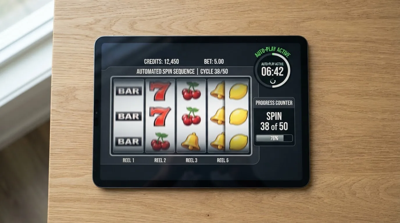 Schematische Darstellung eines automatisch ablaufenden Spins auf einem Tablet-Bildschirm.